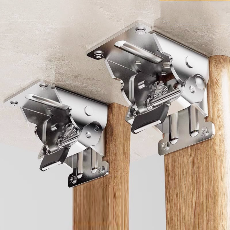Heavy-Duty Folding Brackets with 90° Lock - Space-Saving Steel Hinges