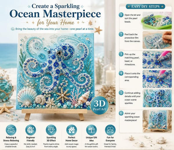🔥 Last Day 50% OFF - 🌊✨ Ocean Theme Pearl Art DIY Kit – Relaxing DIY Craft to Create Stunning Coastal Artwork