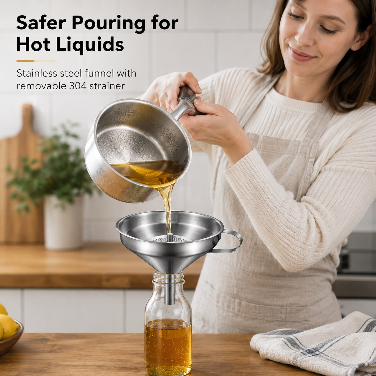 ⚡50K+ Sold🍳Heavy-Duty Stainless Steel Kitchen Funnel (Strainer Included)