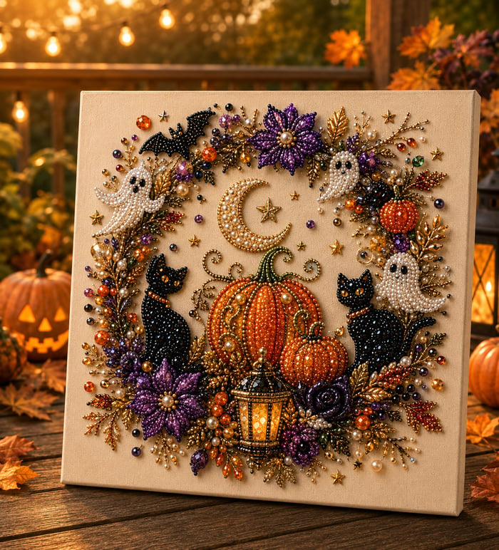 💥 Last Day 50% OFF – 👻✨ Halloween Pearl Art DIY Kit – Turn Tiny Pearls into Spooky-Cute Magic