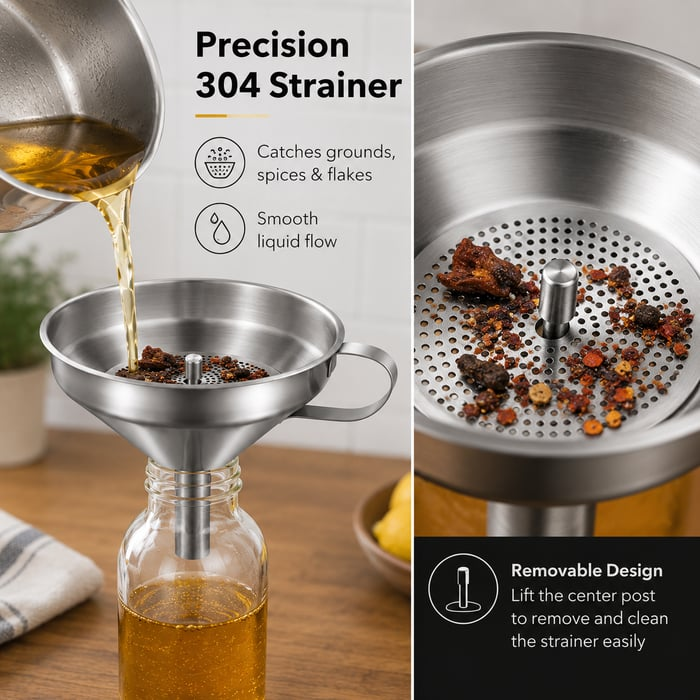 ⚡50K+ Sold🍳Heavy-Duty Stainless Steel Kitchen Funnel (Strainer Included)