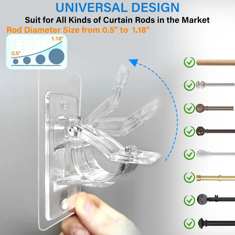 🔥6-Pack No Drill Needed Curtain Rod Holders Brackets | Heavy-Duty & Damage-Free
