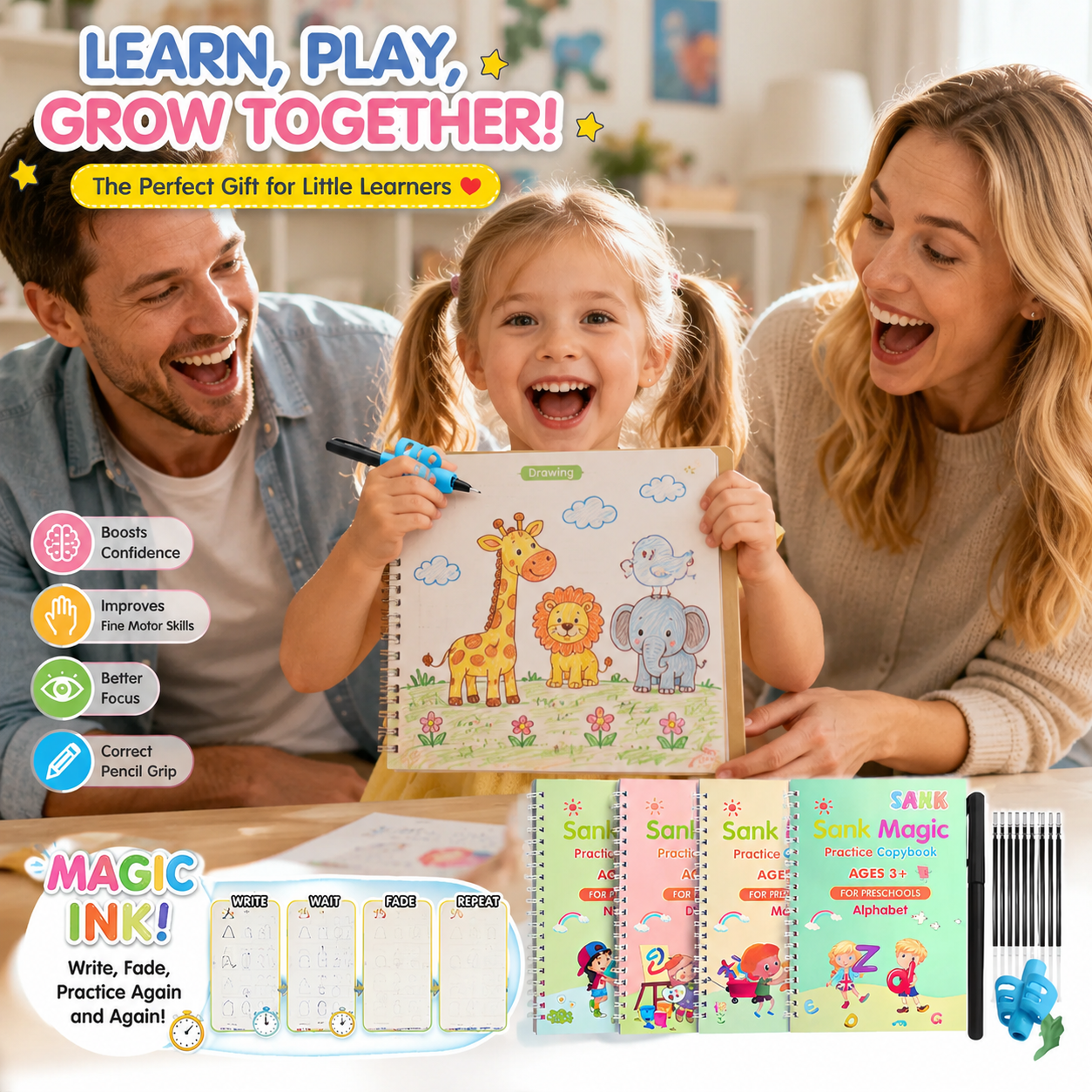 💥LAST DAY SALE 50%OFF📚MagicBook | Kids Practice Copybook Set (4Pcs/Set)
