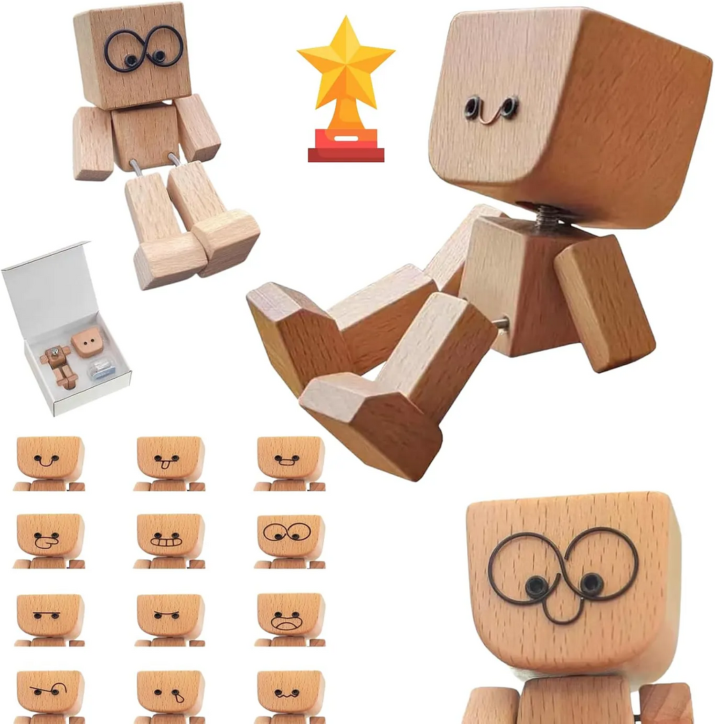 ⚡50K+ Sold🔥Selling Fast – Shaking Feet Wooden Doll - Sways with 12 Pcs Magnetic Expressions