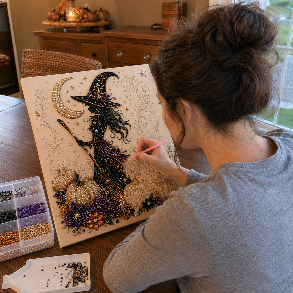 💥 Last Day 50% OFF – 👻✨ Halloween Pearl Art DIY Kit – Turn Tiny Pearls into Spooky-Cute Magic