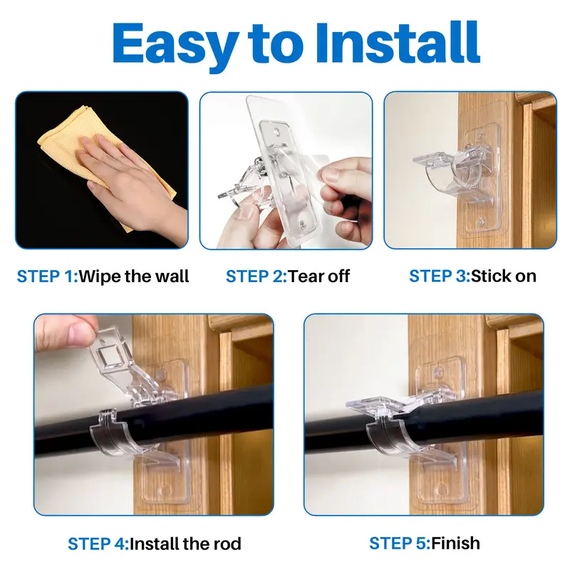 🔥6-Pack No Drill Needed Curtain Rod Holders Brackets | Heavy-Duty & Damage-Free