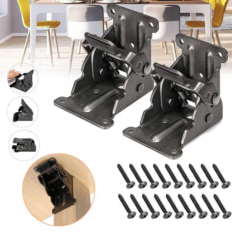 Heavy-Duty Folding Brackets with 90° Lock - Space-Saving Steel Hinges