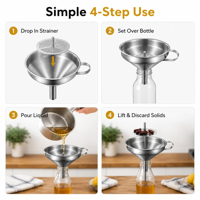 ⚡50K+ Sold🍳Heavy-Duty Stainless Steel Kitchen Funnel (Strainer Included)