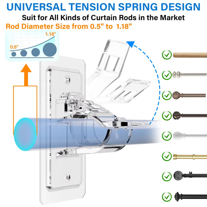 🔥6-Pack No Drill Needed Curtain Rod Holders Brackets | Heavy-Duty & Damage-Free