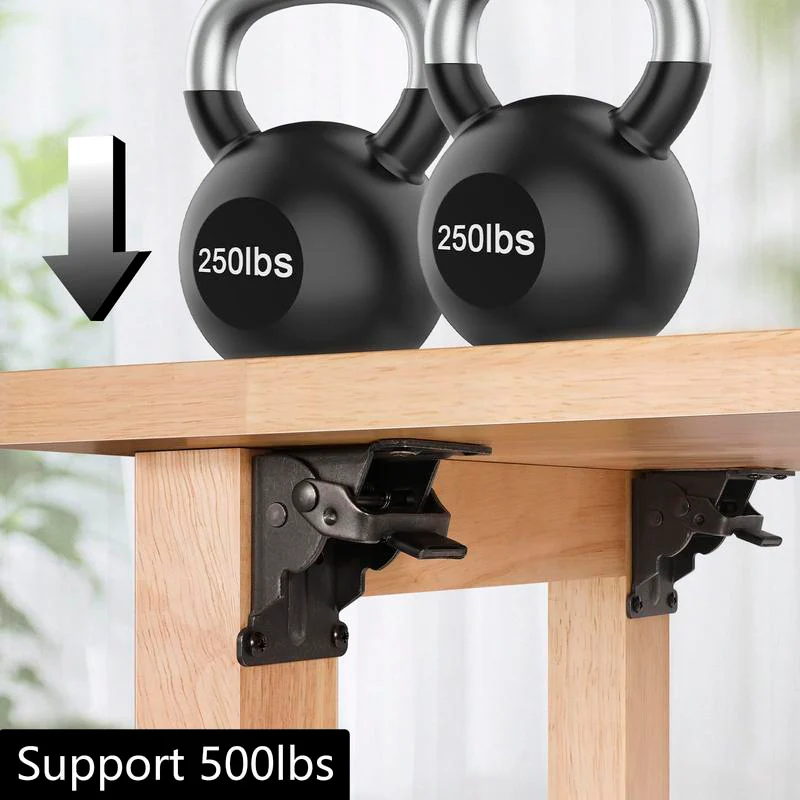 Heavy-Duty Folding Brackets with 90° Lock - Space-Saving Steel Hinges