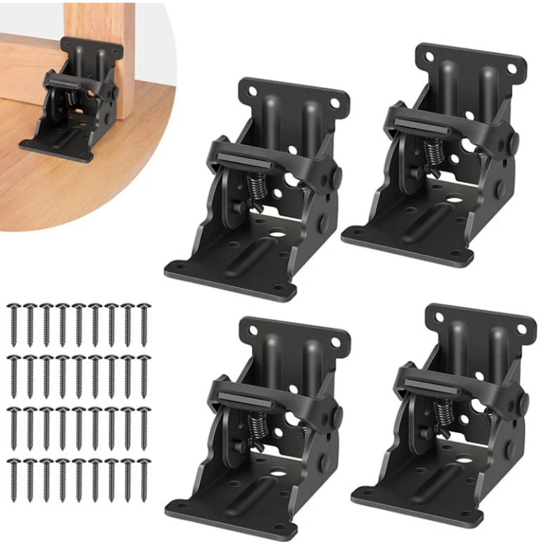 Heavy-Duty Folding Brackets with 90° Lock - Space-Saving Steel Hinges