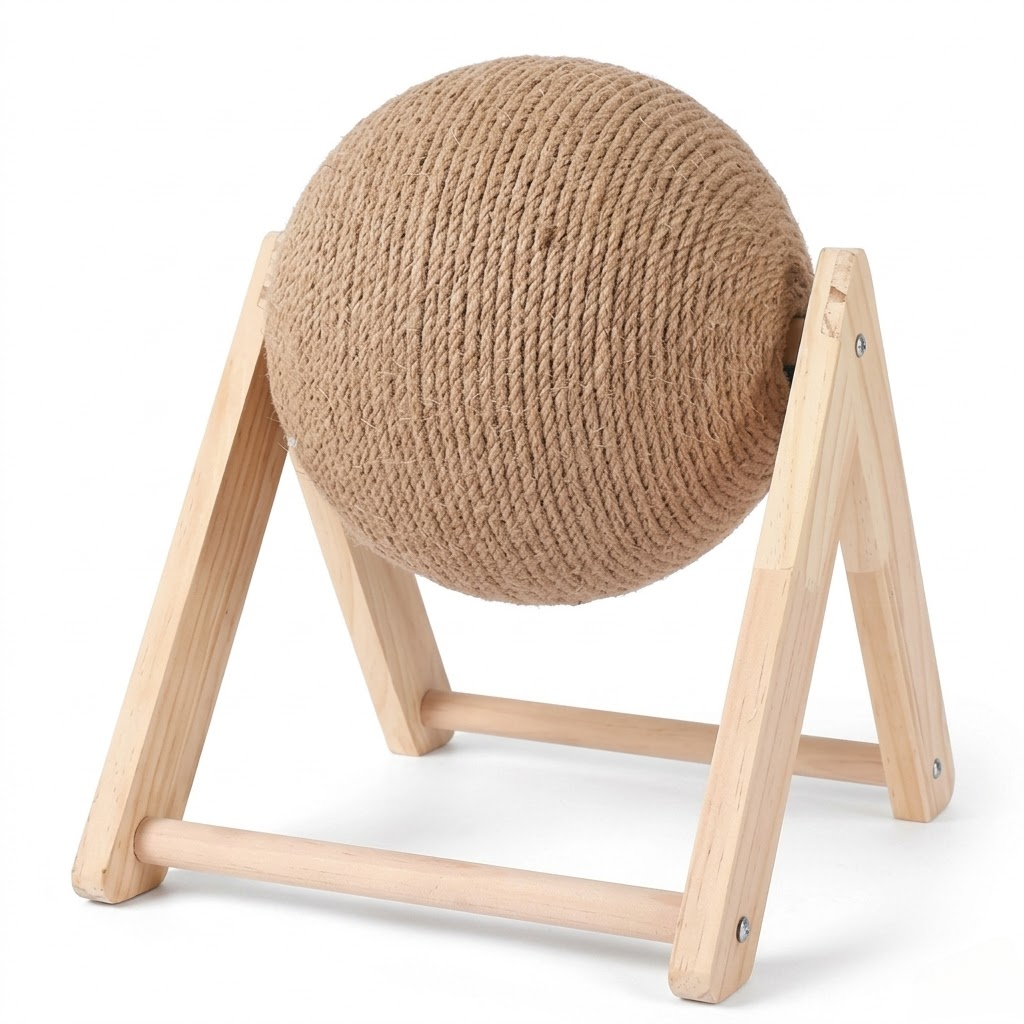 Premium Wooden Rotating Sisal Cat Scratching Ball