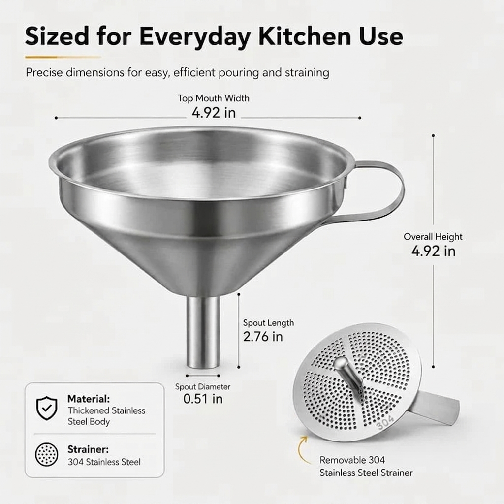 ⚡50K+ Sold🍳Heavy-Duty Stainless Steel Kitchen Funnel (Strainer Included)