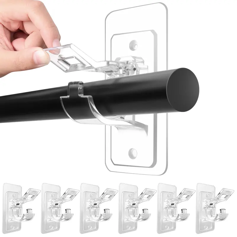 🔥6-Pack No Drill Needed Curtain Rod Holders Brackets | Heavy-Duty & Damage-Free