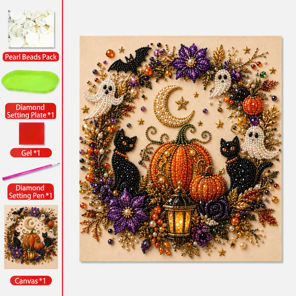 💥 Last Day 50% OFF – 👻✨ Halloween Pearl Art DIY Kit – Turn Tiny Pearls into Spooky-Cute Magic