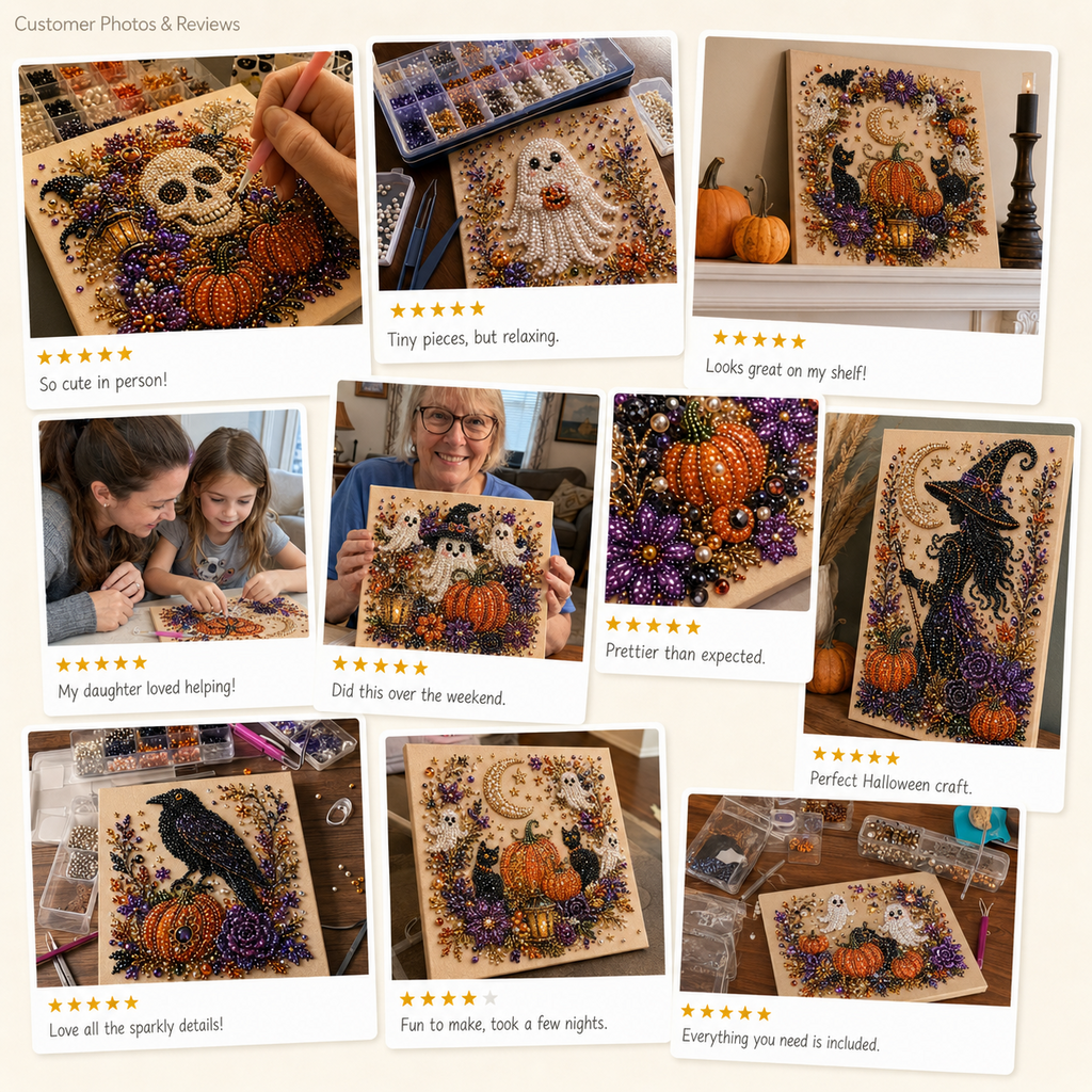 💥 Last Day 50% OFF – 👻✨ Halloween Pearl Art DIY Kit – Turn Tiny Pearls into Spooky-Cute Magic