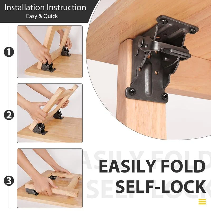 Heavy-Duty Folding Brackets with 90° Lock - Space-Saving Steel Hinges