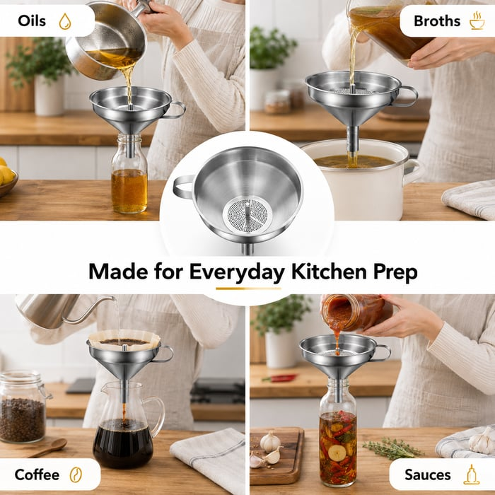 ⚡50K+ Sold🍳Heavy-Duty Stainless Steel Kitchen Funnel (Strainer Included)
