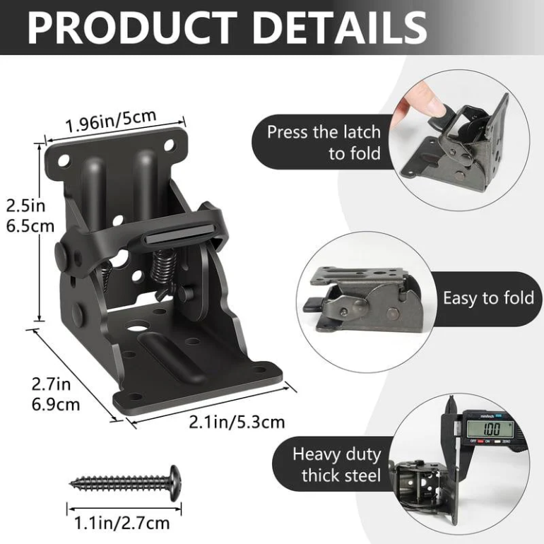 Heavy-Duty Folding Brackets with 90° Lock - Space-Saving Steel Hinges